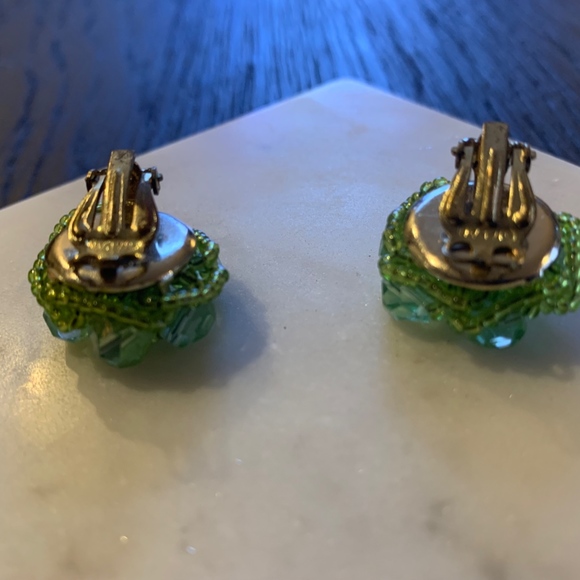 Braided Lime Green Beaded Earrings Clip-on - Picture 3 of 4